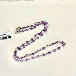 One of a kind faceted Amethyst beaded wired necklace 16” long